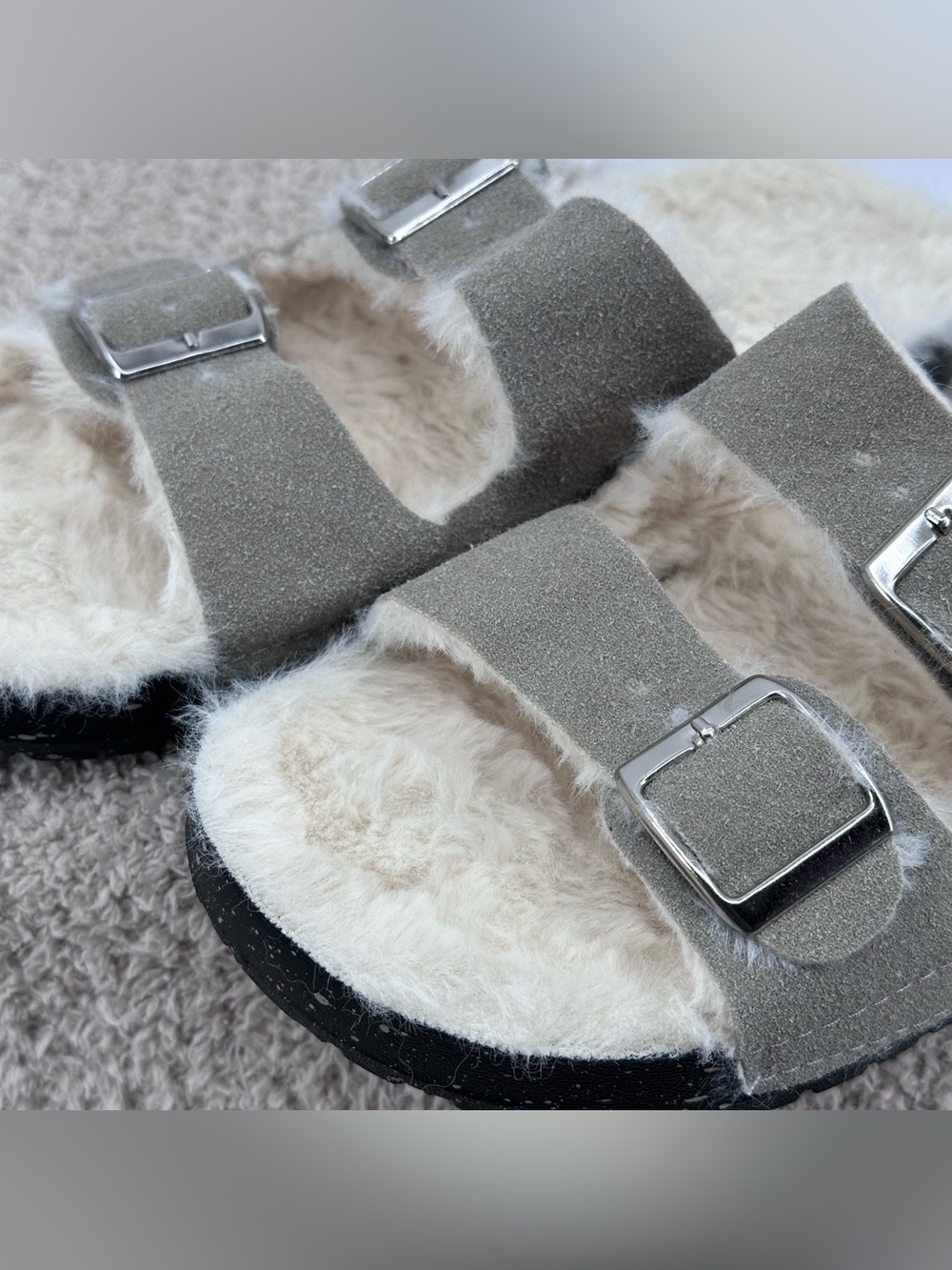 Women's Faux Fur Suede Slide Sandals - 7 Women’s